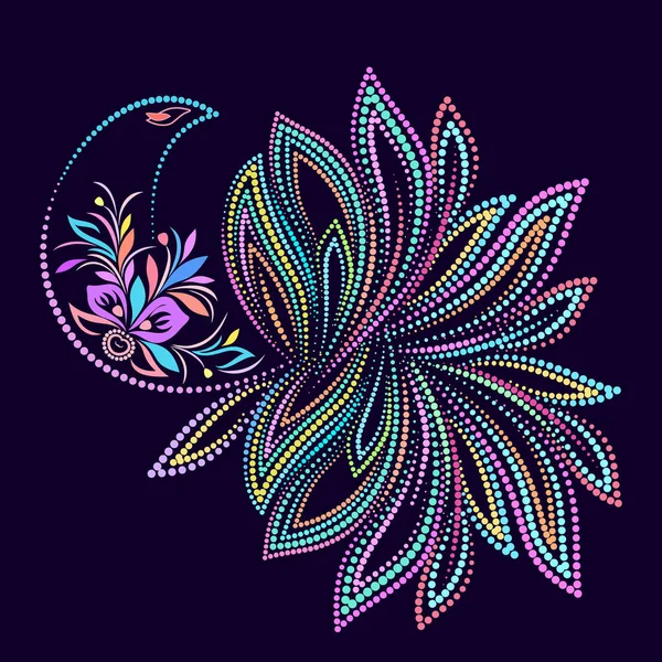Pássaro colorido com contas - padrão tradicional de arte popular floral. Design do logotipo do vetor. —  Vetores de Stock