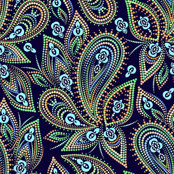 Nahtlos buntes Punktemuster mit Paisley. Traditionelle ethnische Zierde. Vektordruck. Verwendung für Tapeten, Musterfüllungen, Textildesign. — Stockvektor