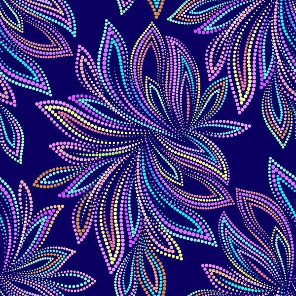 Beau motif en pointillés colorés sans couture avec des fleurs. Ornement ethnique traditionnel. Tirage vectoriel. Utilisez pour le papier peint, les garnitures de motifs, la conception textile. — Image vectorielle