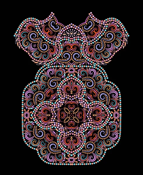 Escote Diseño Étnico Punteado Patrón Tradicional Colorido Floral Impresión Vectorial — Vector de stock