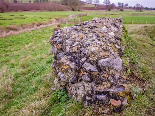 Norfolk ilçesi Caistor St Edmond 'daki Roma kasabasının harabelerindeki taş duvarın bir kısmına odaklanın.