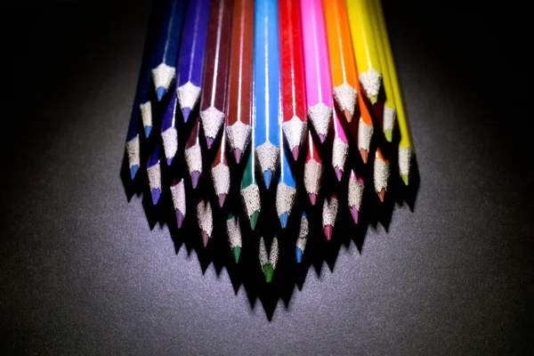 Macro Shot of Sharpened Colorful Pencils Against Black Background — Stock Photo, Image