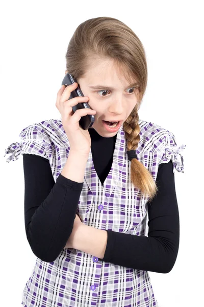 Girl Standing with Folded Hands and With Her Mouth and Eyes Wide Open Expressing Surprise Emotion — Stock Photo, Image