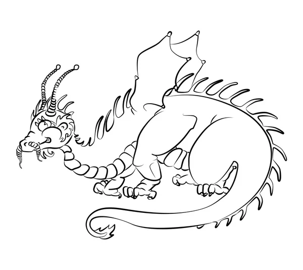 Zwart-wit afbeelding van een draak — Stockvector