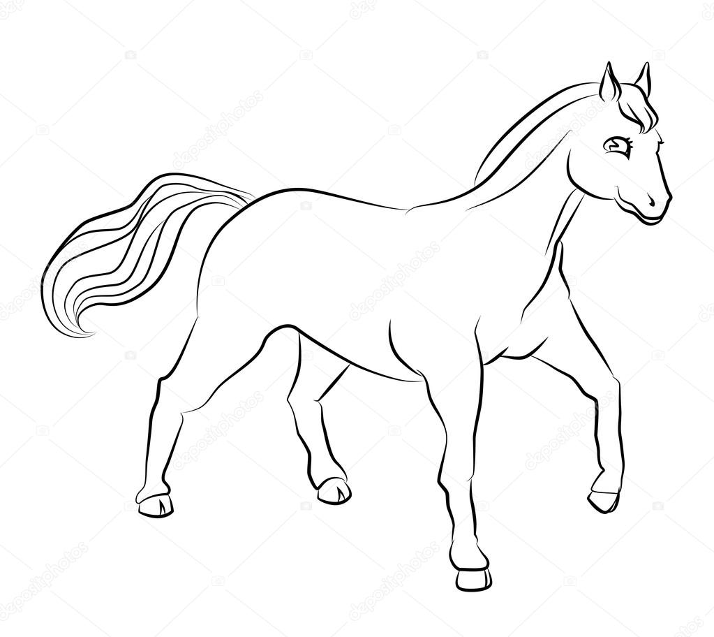 Immagine del cavallo bianco e nero perfetto per libri da colorare per bambini e non solo — Vettoriali di tatiana3337 Trova immagini simili