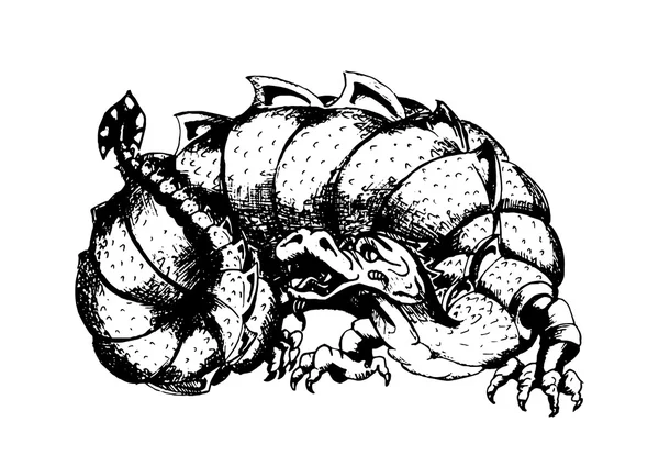 Gravure en noir et blanc d'un dragon — Image vectorielle