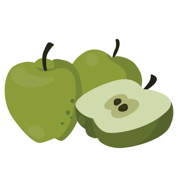 Stillleben von drei saftigen grünen Äpfeln — Stockvektor