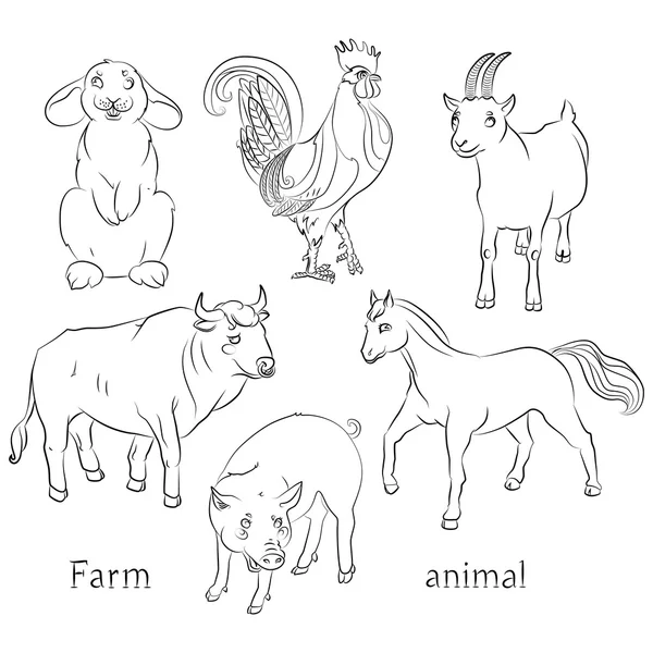 Bull-Cock-Goat-Horse-Pig-Rabbit — Stock vektor