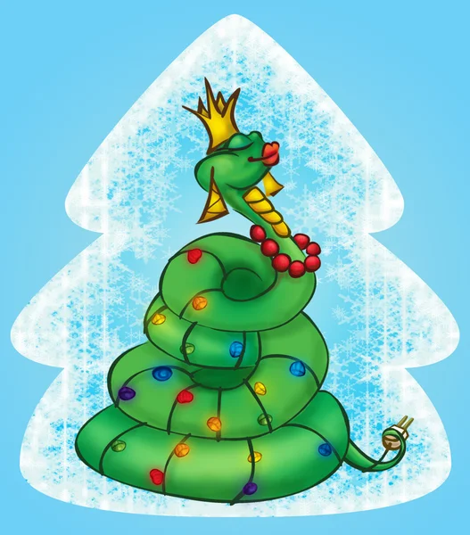 Serpiente y árbol de Navidad — Foto de Stock