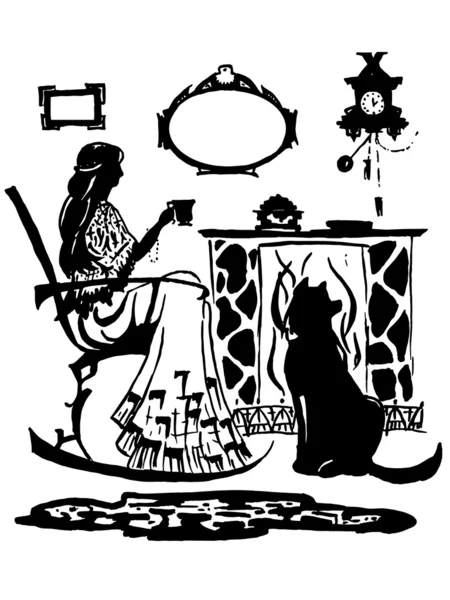 Tea Party by the fireplace — Stock Illustration Tea Party by the fireplace Royalty Free Stock Vectors