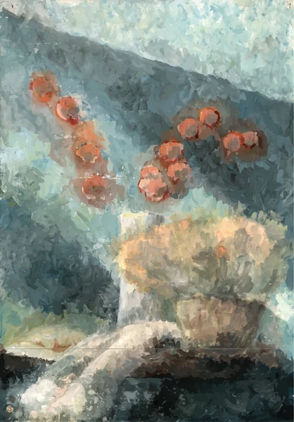 Bodegón con cereza de invierno y cesta de flores secas — Vector de stock