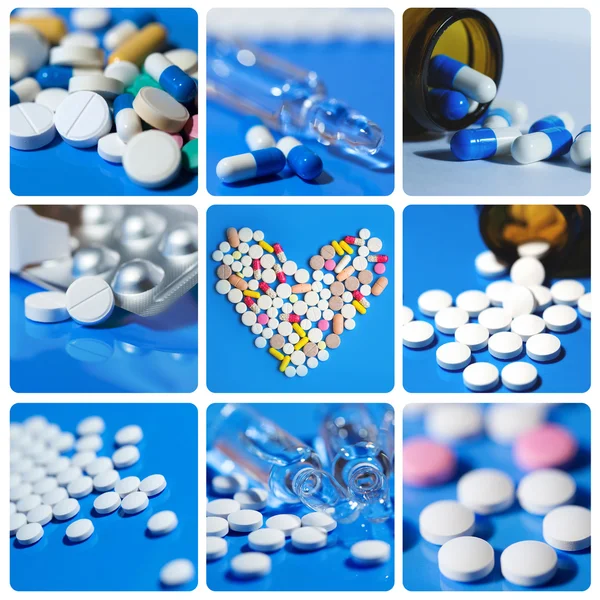 Collage omvat tabletten, pillen, medicijnen. — Stockfoto