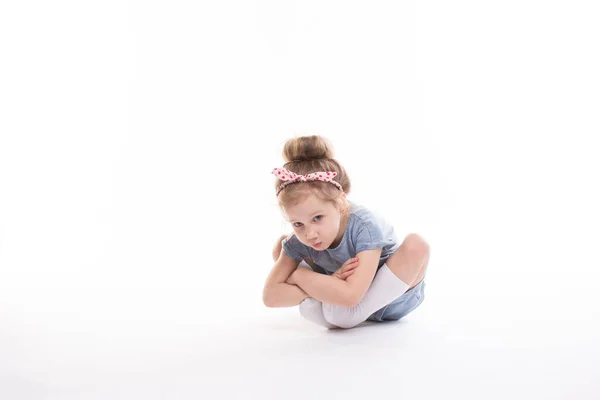 Childhood Emotions Concept Little Cute Girl Blue Dress Posing Studio — Stock Photo, Image