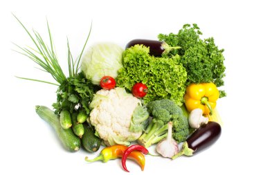 dekoratif desen beyaz zemin üzerine taze sebze