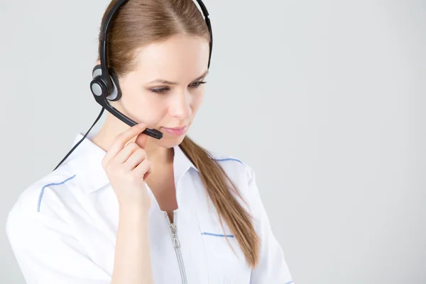 Woman customer service worker, call center smiling operator — Stock Photo, Image
