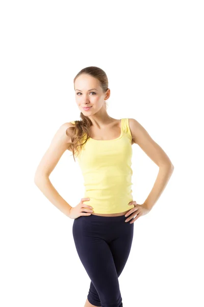 Slanke taille van jonge, sportieve vrouw, detail van perfecte pasvorm vrouwelijk lichaam geïsoleerd — Stockfoto