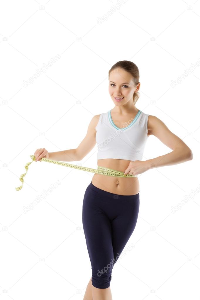 girl measuring waist