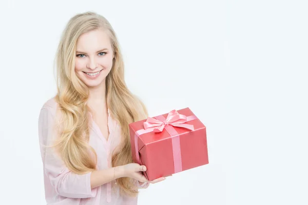 Woman with gift box — Stock Photo, Image
