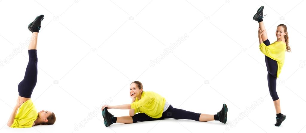 Young woman doing stretching exercises. 