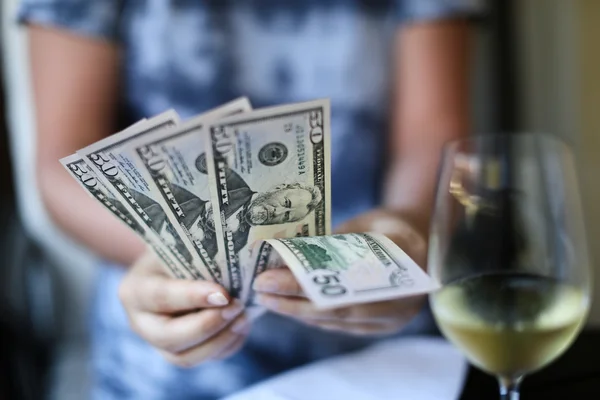 Woman hands holding money — Stock Photo, Image