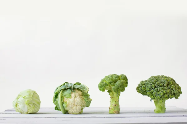 Cauliflower, broccoli and cabbage closeup — Stock Photo, Image