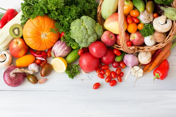 Fresh vegetables on the table, top view.