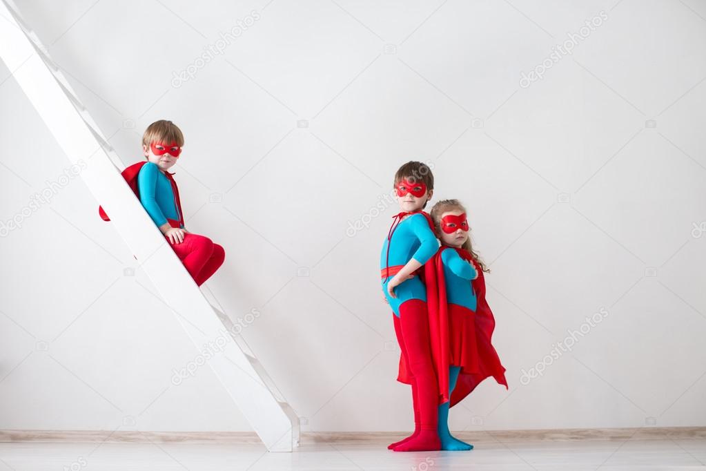 Kids plays superhero.