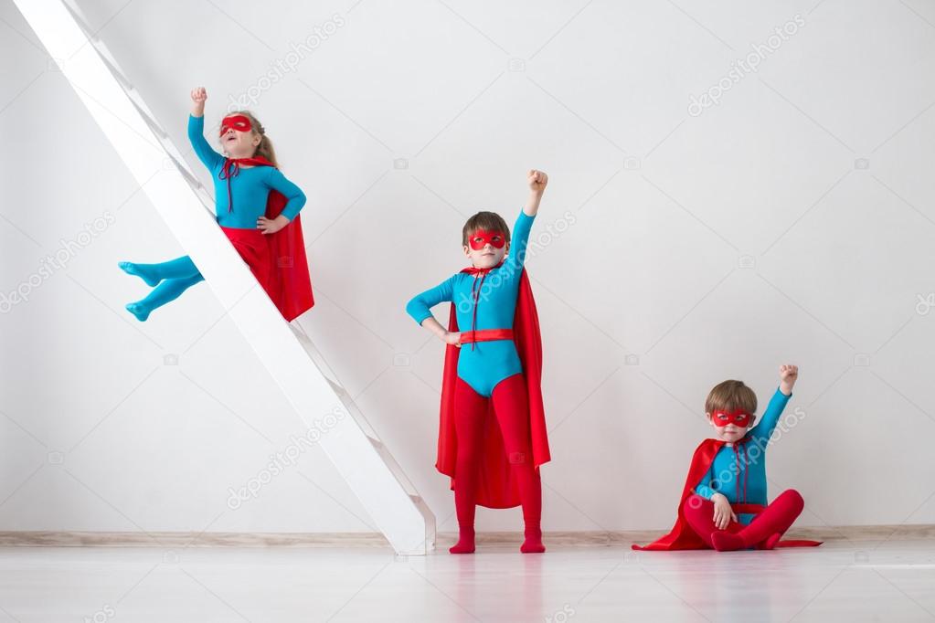Kids superheroes at home.