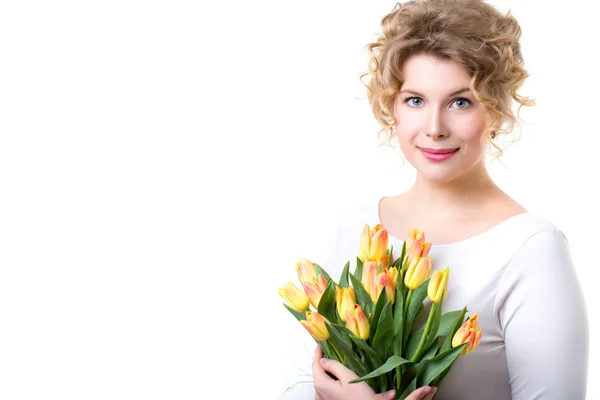 Beautiful woman with flowers. — Stock Photo, Image
