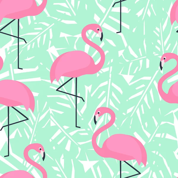 Seamless pattern with pink flamingos — Stock Vector