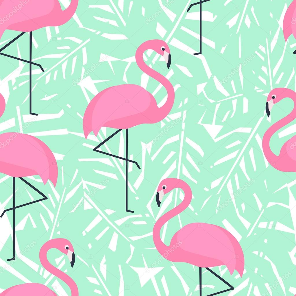 seamless pattern with pink flamingos