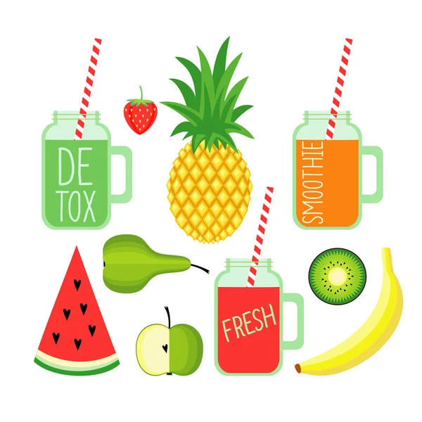 Set de batidos y frutas — Vector de stock