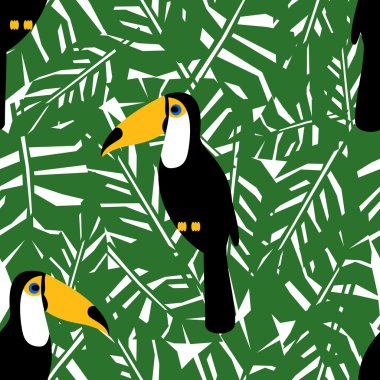 Toucans with tropical leaves