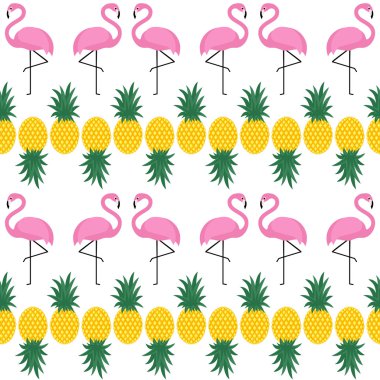 Ananas ile Flamingolar dikişsiz desen