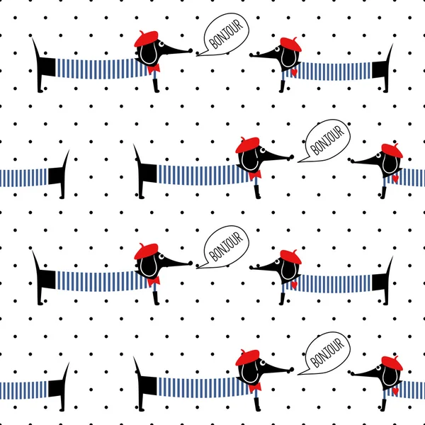 Hundar som säger Bonjour Pattern — Stock vektor