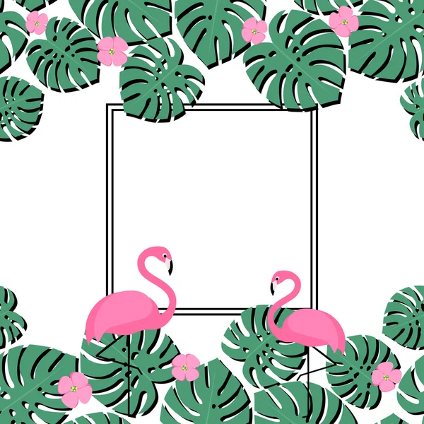 Palmblätter und Flamingos — Stockvektor