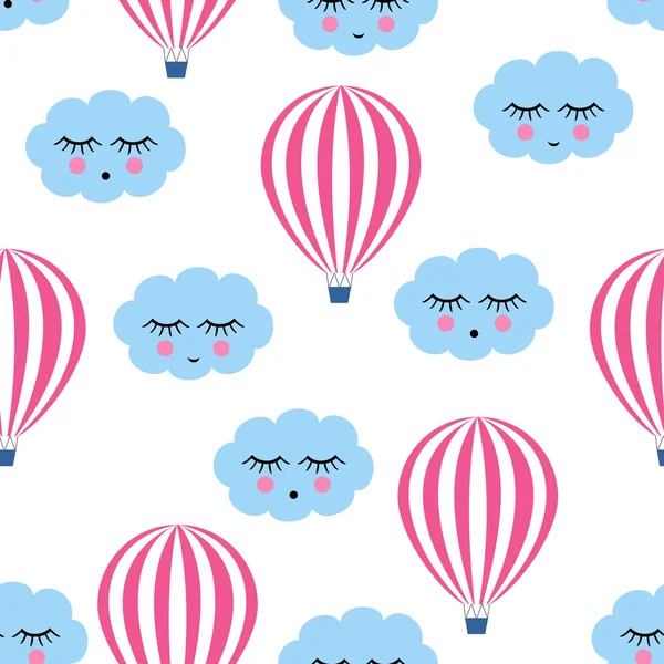 Hot air balloons with cute clouds — Stock Vector