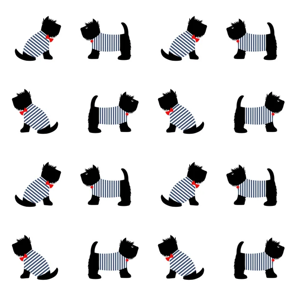 Scottish terrier in a sailor t-shirt seamless pattern. — Stock Vector