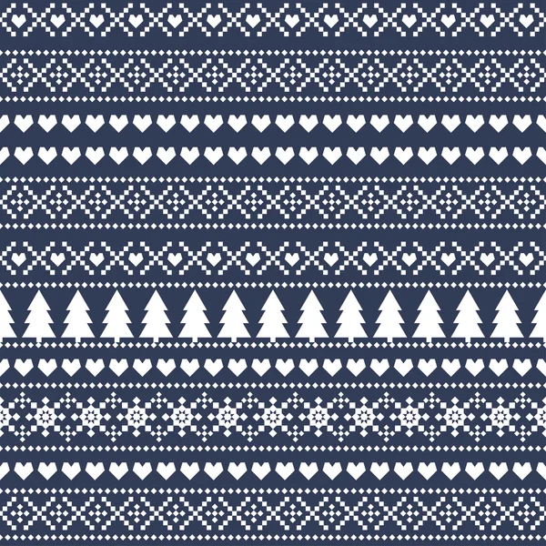Simple Christmas pattern - Xmas trees, snowflakes on blue background. — Stock Vector
