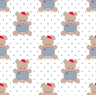 Polka nokta arka plan üzerinde Teddy ayı dikişsiz desen.