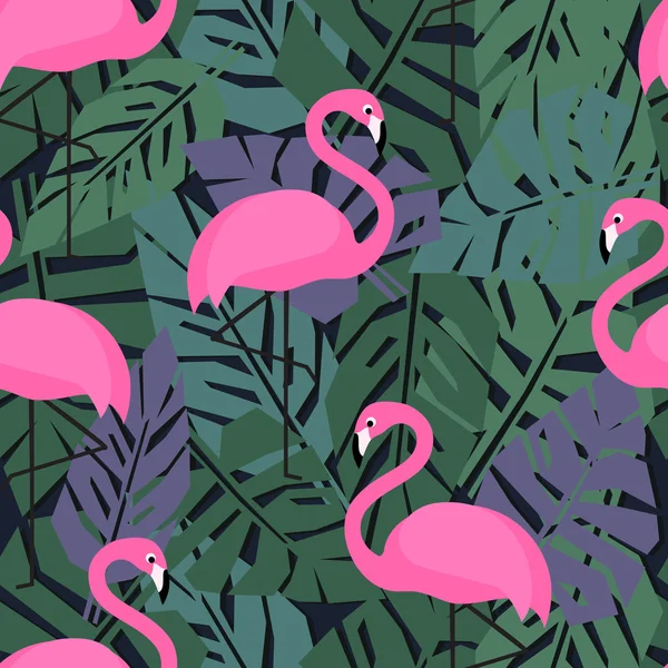 Tropiska trendiga seamless mönster med rosa flamingos — Stock vektor