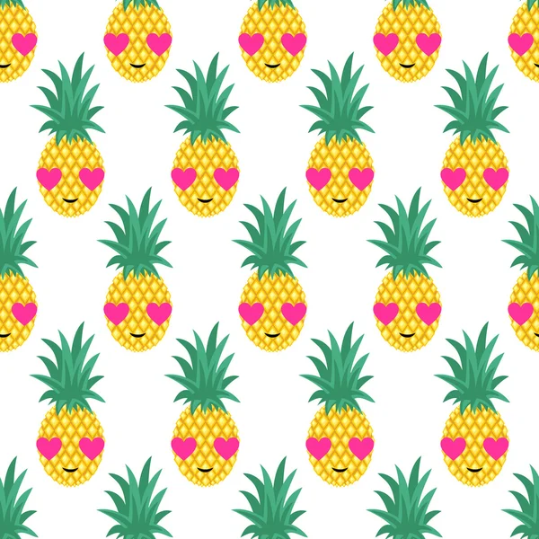 Seamless mönster med leende ananas i kärlek. — Stock vektor