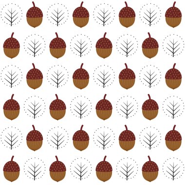 Meşe palamudu seamless modeli ile Dekoratif ağaçlar.