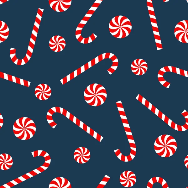 キャンディの杖とロリポップのシームレスなクリスマス パターン. — ストックベクタ