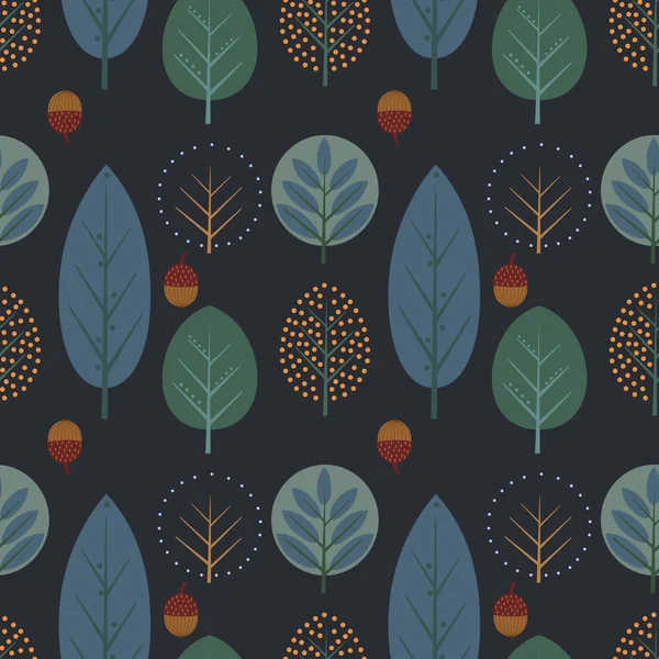 Decoratieve bomen met acorns naadloze patroon. — Stockvector