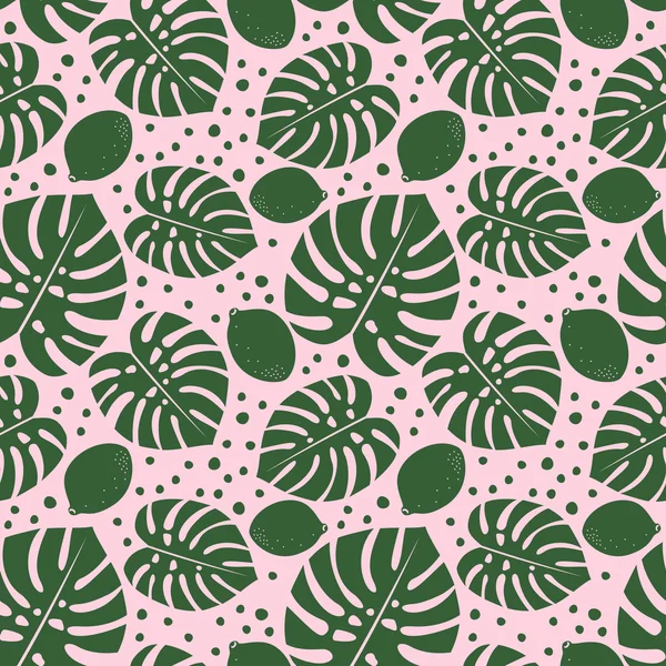 Limones y hojas de palma patrón decorativo sin costuras. T — Archivo Imágenes Vectoriales