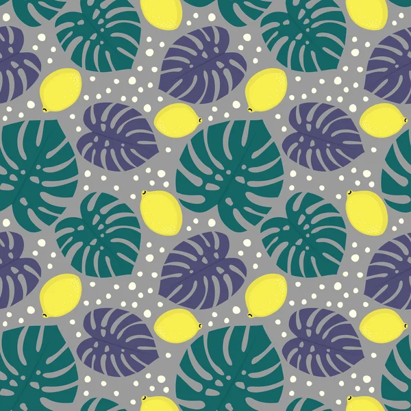 Безшовний декоративний візерунок з лимонами і листям долоні — стоковий вектор