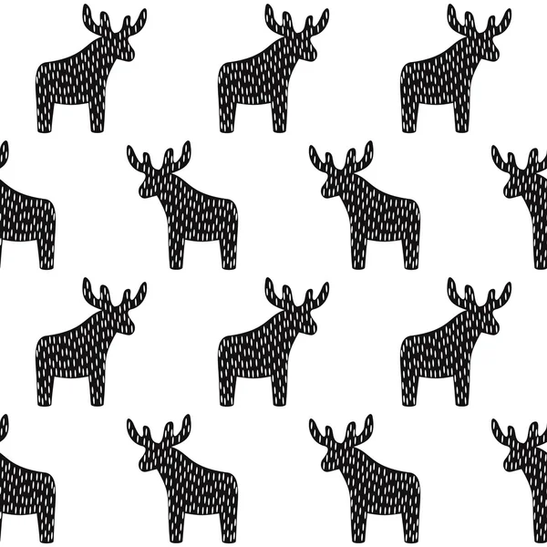 Black and white Christmas pattern with reindeer. — Stock Vector