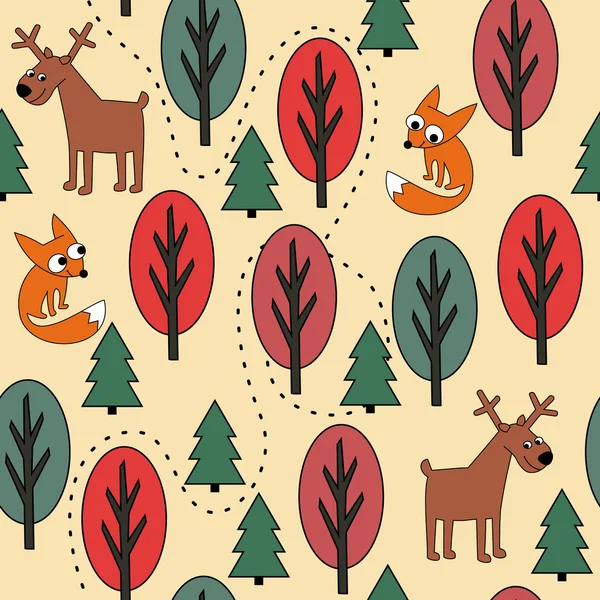 Vintage sømløst mønster med skov dyr: ræv, hjort . – Stock-vektor