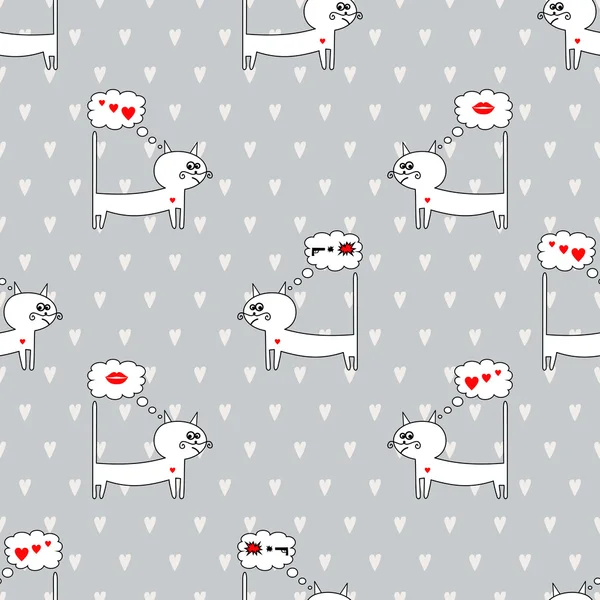 Seamless pattern with Cat in Love. Comic book. — Stock Vector